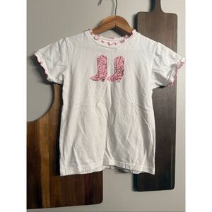 Kiddie Korral White Pink Cowboy Boots Graphic Pure Cotton T-Shirt Size Small